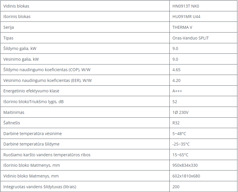 LG THERMA V Split su integruota vandens talpa (200l)