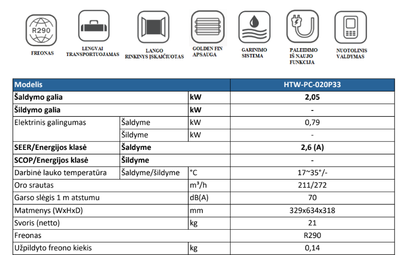 Mobilus oro kondicionierius HTW-PC-020P33 VĖSINIMUI