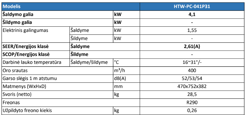 Mobilus oro kondicionierius HTW-PC-041P31 VĖSINIMUI